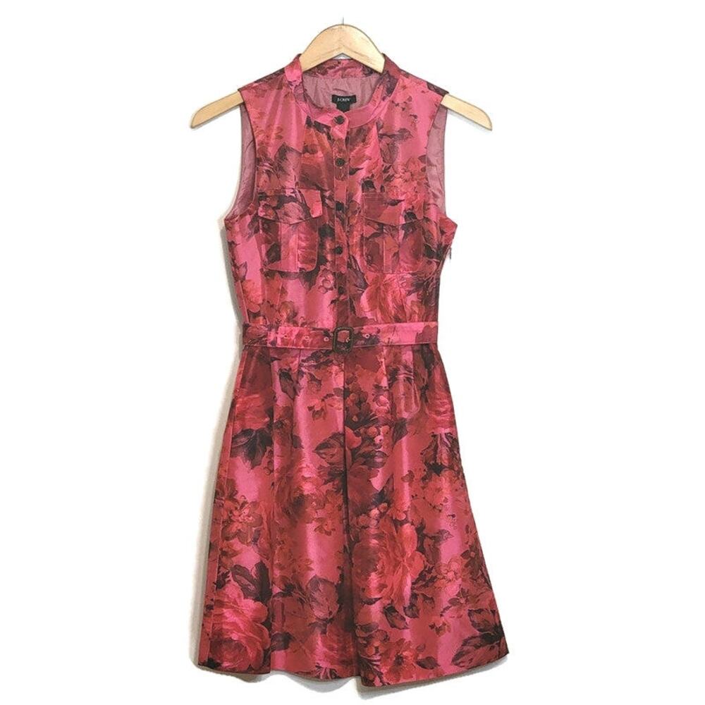 J Crew Pink Floral Sleeveless Taffeta Satin Mini Dress Size 2 - Picture 2 of 16
